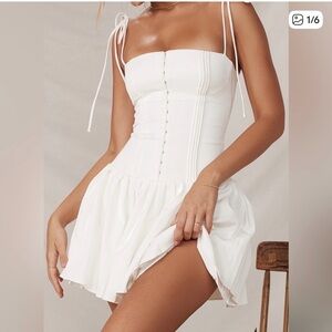 Edikted Perri Corset Bubble Mini Dress White Coquette Tie Strap Size S NWOT